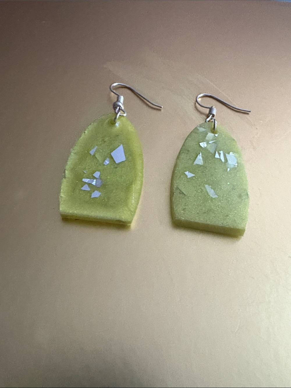 Emmy’s Creations Hand Crafted Lime Green Arch Resin Earrings with Iridescent